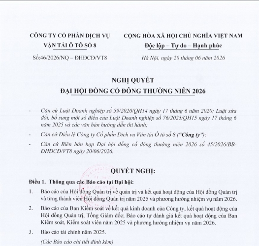 NGHỊ QUYẾT ĐẠI HỘI CỔ ĐÔNG 2026